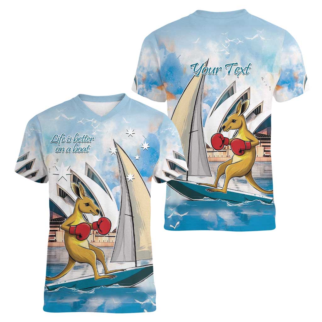 Personalised Australia Sailing Women V-Neck T-Shirt Life Is Better On A Boat