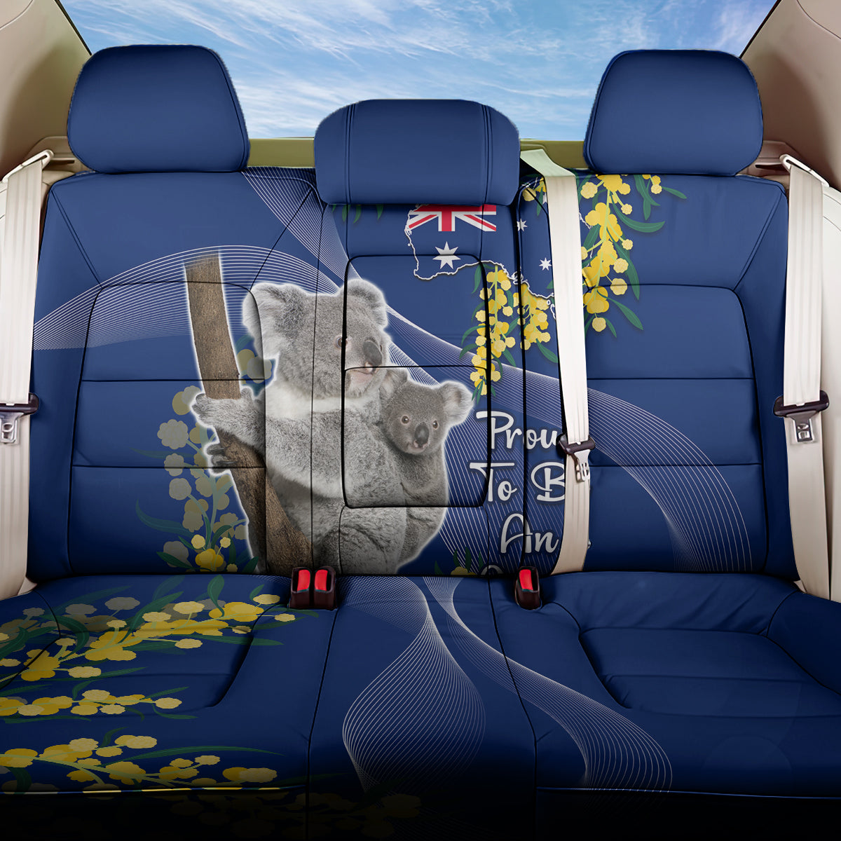 Australia Day Back Car Seat Cover Proud To Be An Aussie Koala With Map Golden Wattle