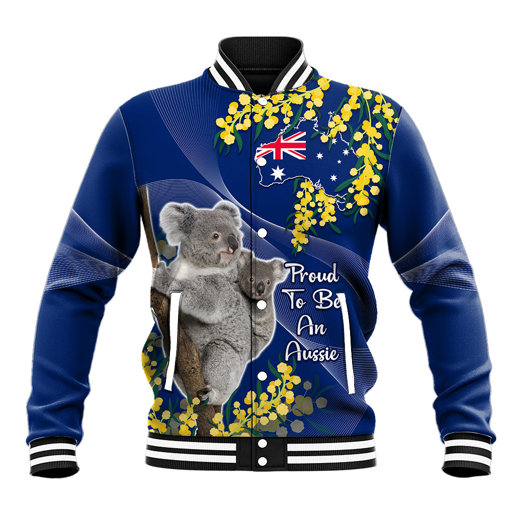 Australia Day Baseball Jacket Proud To Be An Aussie Koala With Map Golden Wattle
