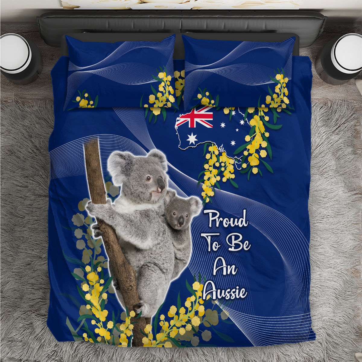 Australia Day Bedding Set Proud To Be An Aussie Koala With Map Golden Wattle