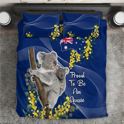Australia Day Bedding Set Proud To Be An Aussie Koala With Map Golden Wattle