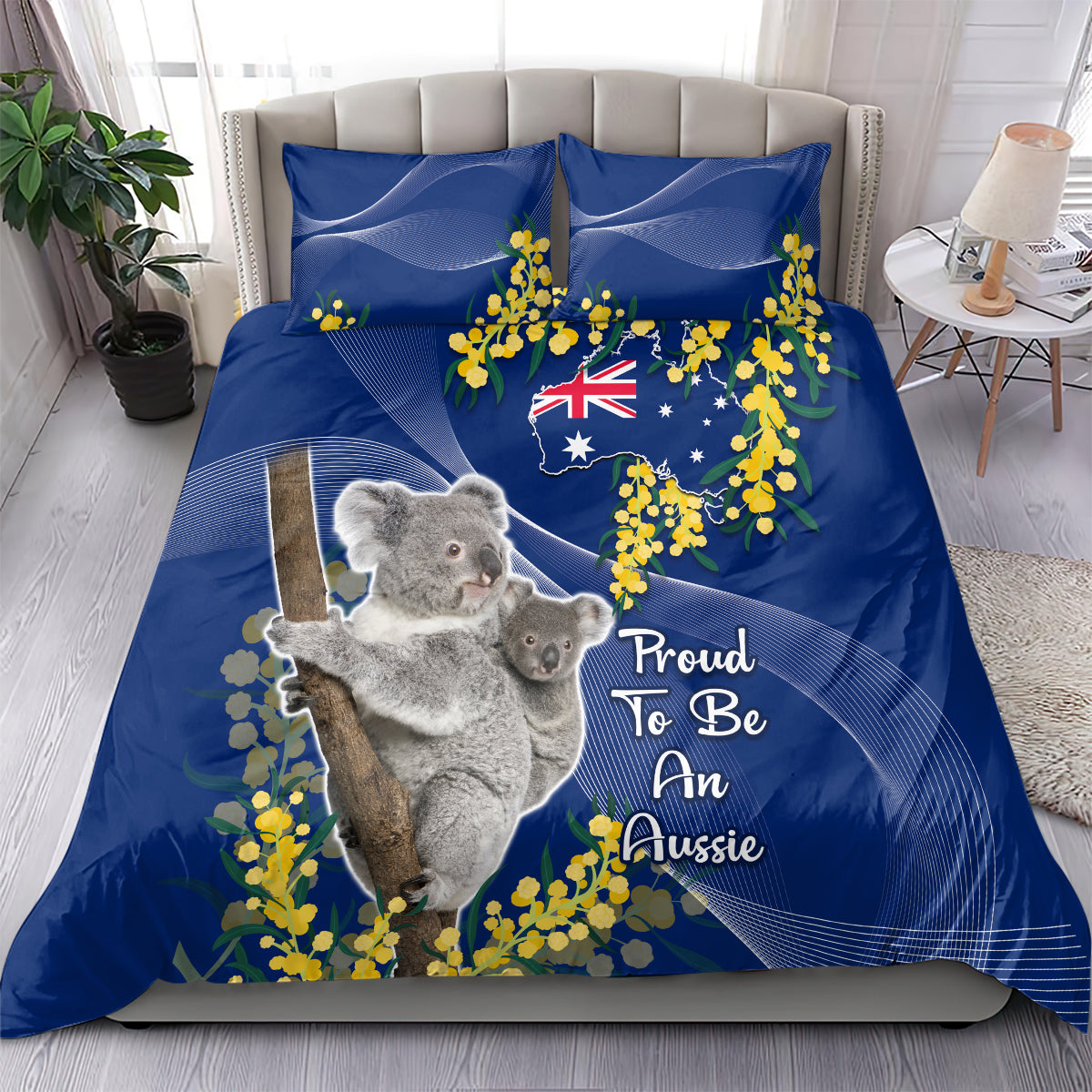 Australia Day Bedding Set Proud To Be An Aussie Koala With Map Golden Wattle