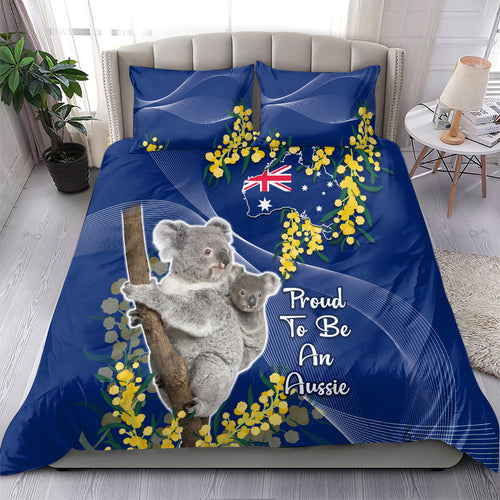 Australia Day Bedding Set Proud To Be An Aussie Koala With Map Golden Wattle
