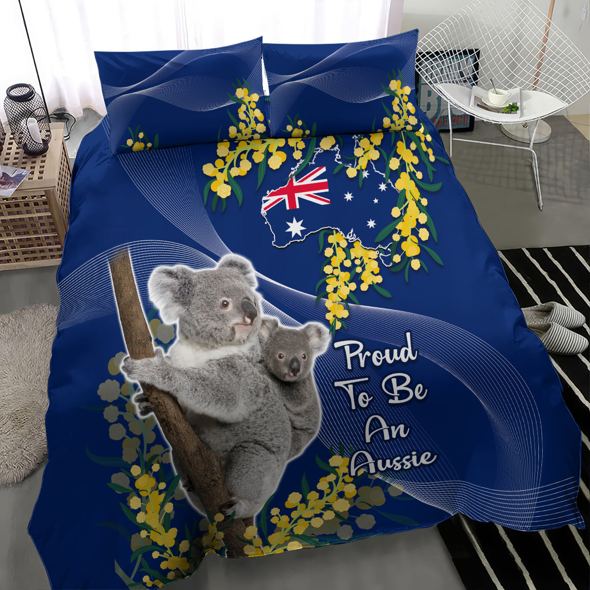 Australia Day Bedding Set Proud To Be An Aussie Koala With Map Golden Wattle