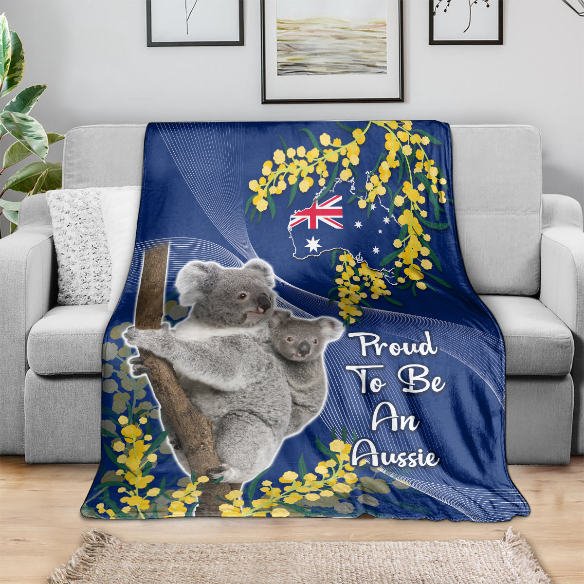 Australia Day Blanket Proud To Be An Aussie Koala With Map Golden Wattle