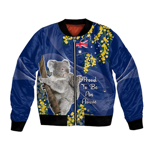 Australia Day Bomber Jacket Proud To Be An Aussie Koala With Map Golden Wattle