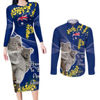 Australia Day Couples Matching Long Sleeve Bodycon Dress and Long Sleeve Button Shirt Proud To Be An Aussie Koala With Map Golden Wattle