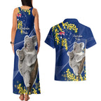 Australia Day Couples Matching Tank Maxi Dress and Hawaiian Shirt Proud To Be An Aussie Koala With Map Golden Wattle