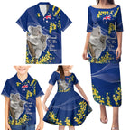 Australia Day Family Matching Puletasi and Hawaiian Shirt Proud To Be An Aussie Koala With Map Golden Wattle