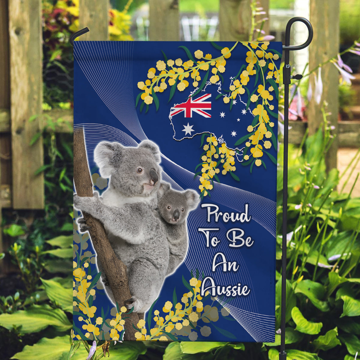 Australia Day Garden Flag Proud To Be An Aussie Koala With Map Golden Wattle