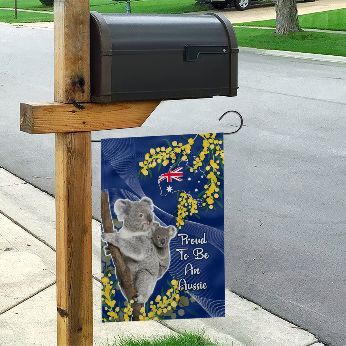 Australia Day Garden Flag Proud To Be An Aussie Koala With Map Golden Wattle