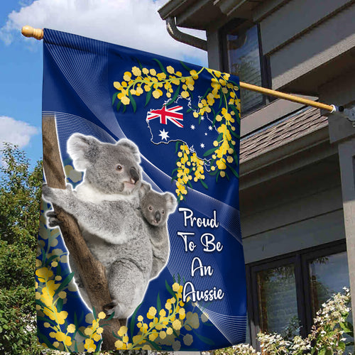 Australia Day Garden Flag Proud To Be An Aussie Koala With Map Golden Wattle