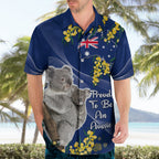 Australia Day Hawaiian Shirt Proud To Be An Aussie Koala With Map Golden Wattle