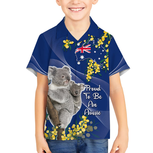 Australia Day Hawaiian Shirt Proud To Be An Aussie Koala With Map Golden Wattle