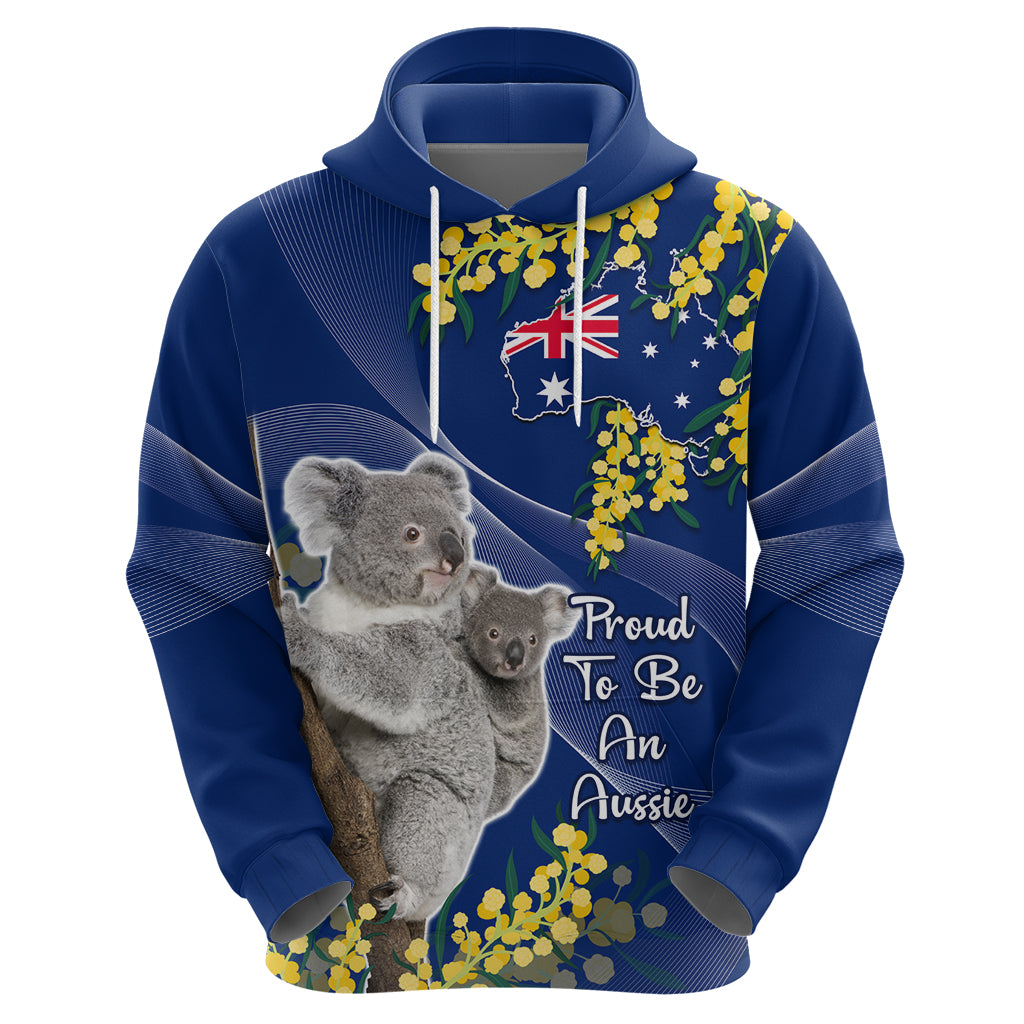 Australia Day Hoodie Proud To Be An Aussie Koala With Map Golden Wattle