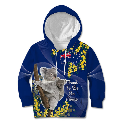 Australia Day Kid Hoodie Proud To Be An Aussie Koala With Map Golden Wattle
