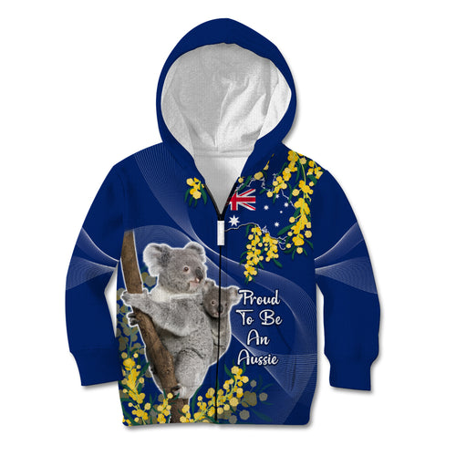 Australia Day Kid Hoodie Proud To Be An Aussie Koala With Map Golden Wattle