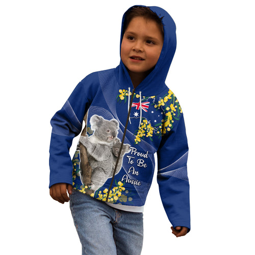 Australia Day Kid Hoodie Proud To Be An Aussie Koala With Map Golden Wattle