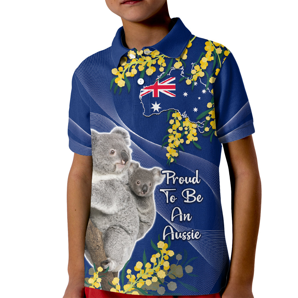 Australia Day Kid Polo Shirt Proud To Be An Aussie Koala With Map Golden Wattle