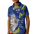 Australia Day Kid Polo Shirt Proud To Be An Aussie Koala With Map Golden Wattle