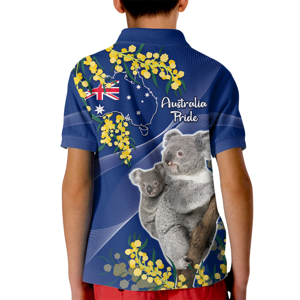 Australia Day Kid Polo Shirt Proud To Be An Aussie Koala With Map Golden Wattle