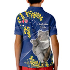 Australia Day Kid Polo Shirt Proud To Be An Aussie Koala With Map Golden Wattle