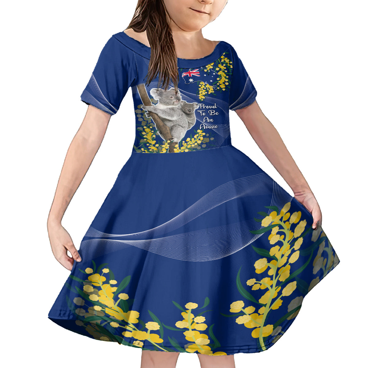 Australia Day Kid Short Sleeve Dress Proud To Be An Aussie Koala With Map Golden Wattle