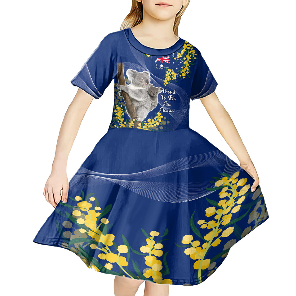 Australia Day Kid Short Sleeve Dress Proud To Be An Aussie Koala With Map Golden Wattle