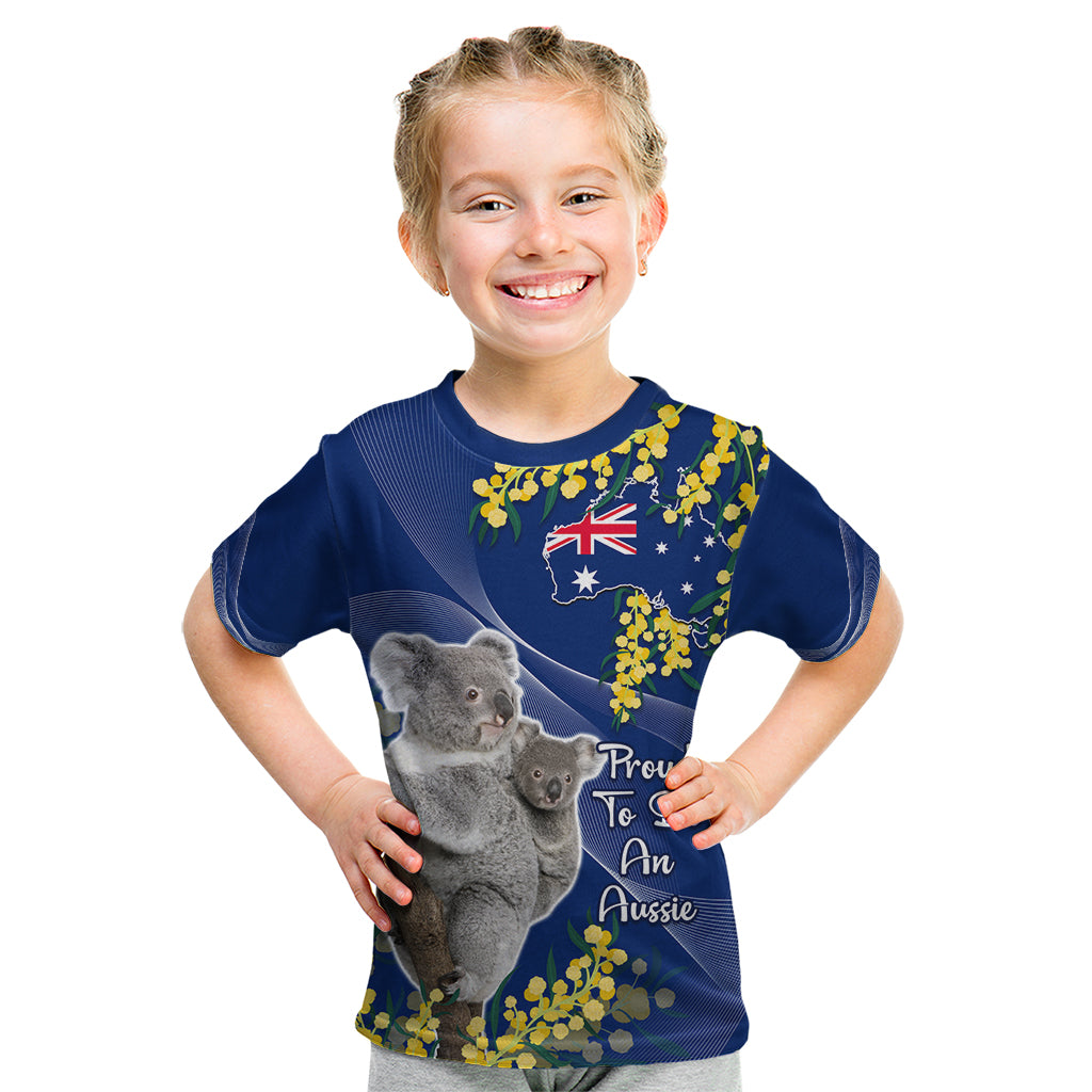 Australia Day Kid T Shirt Proud To Be An Aussie Koala With Map Golden Wattle