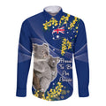 Australia Day Long Sleeve Button Shirt Proud To Be An Aussie Koala With Map Golden Wattle