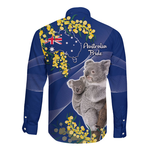 Australia Day Long Sleeve Button Shirt Proud To Be An Aussie Koala With Map Golden Wattle
