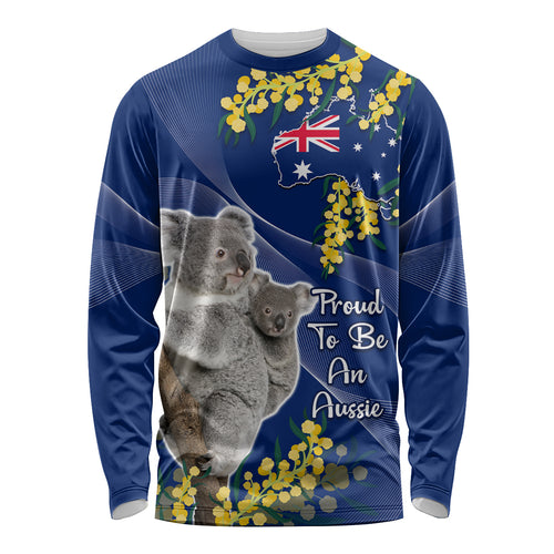 Australia Day Long Sleeve Shirt Proud To Be An Aussie Koala With Map Golden Wattle