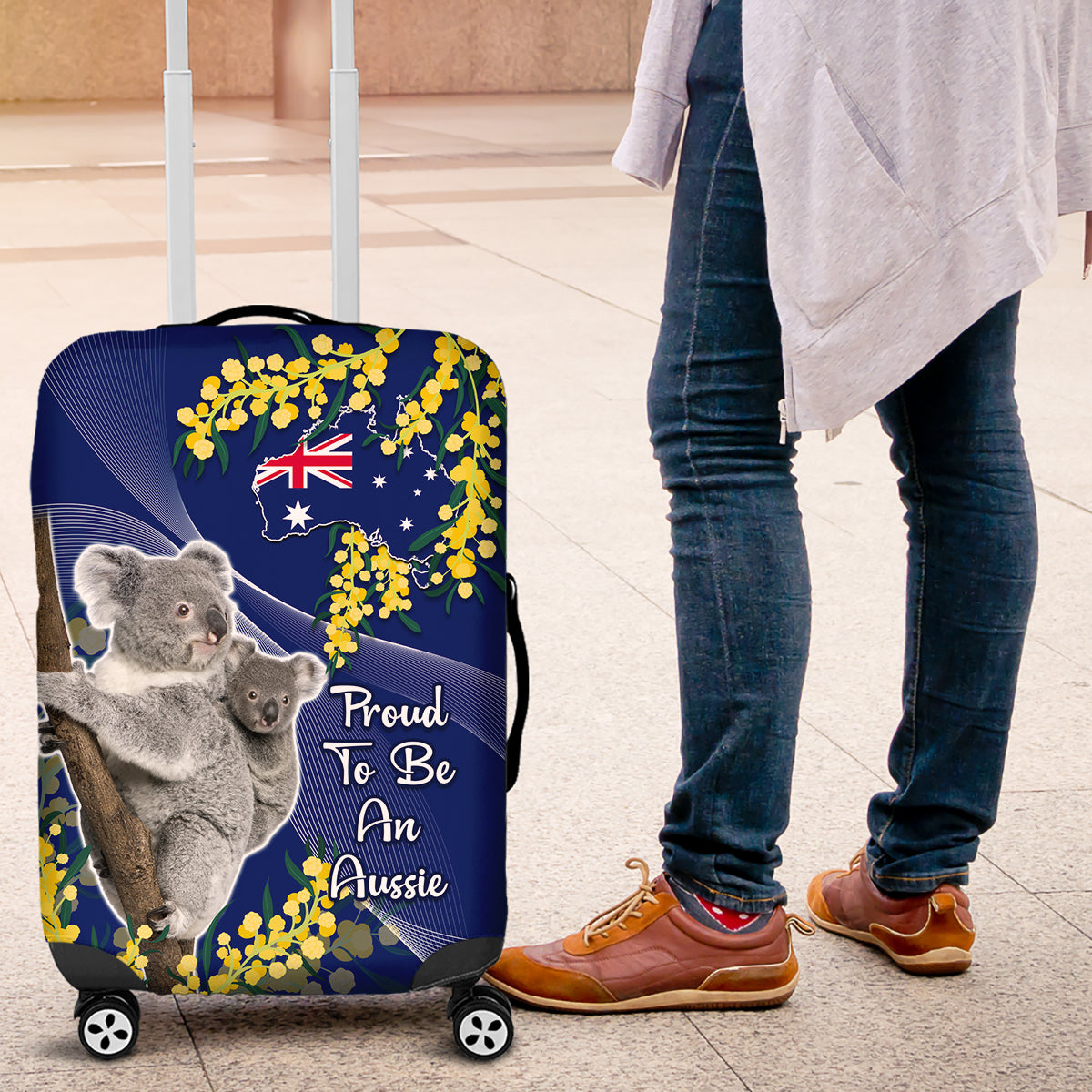 Australia Day Luggage Cover Proud To Be An Aussie Koala With Map Golden Wattle