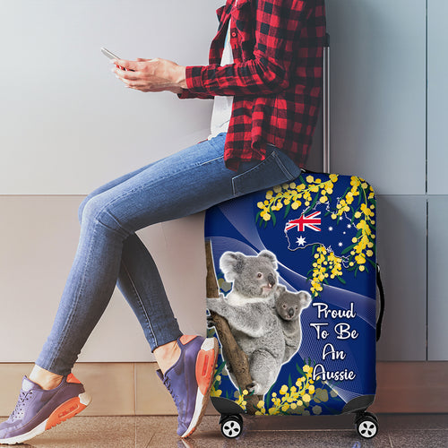 Australia Day Luggage Cover Proud To Be An Aussie Koala With Map Golden Wattle