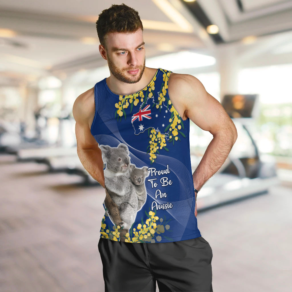Australia Day Men Tank Top Proud To Be An Aussie Koala With Map Golden Wattle
