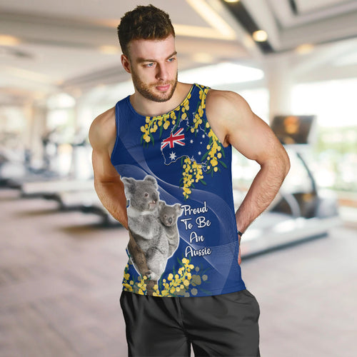 Australia Day Men Tank Top Proud To Be An Aussie Koala With Map Golden Wattle