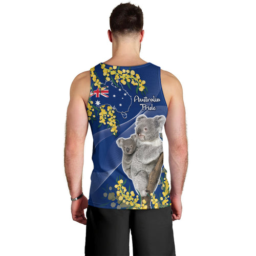 Australia Day Men Tank Top Proud To Be An Aussie Koala With Map Golden Wattle