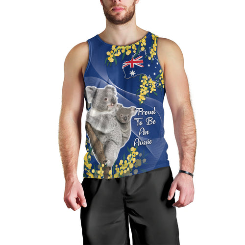 Australia Day Men Tank Top Proud To Be An Aussie Koala With Map Golden Wattle