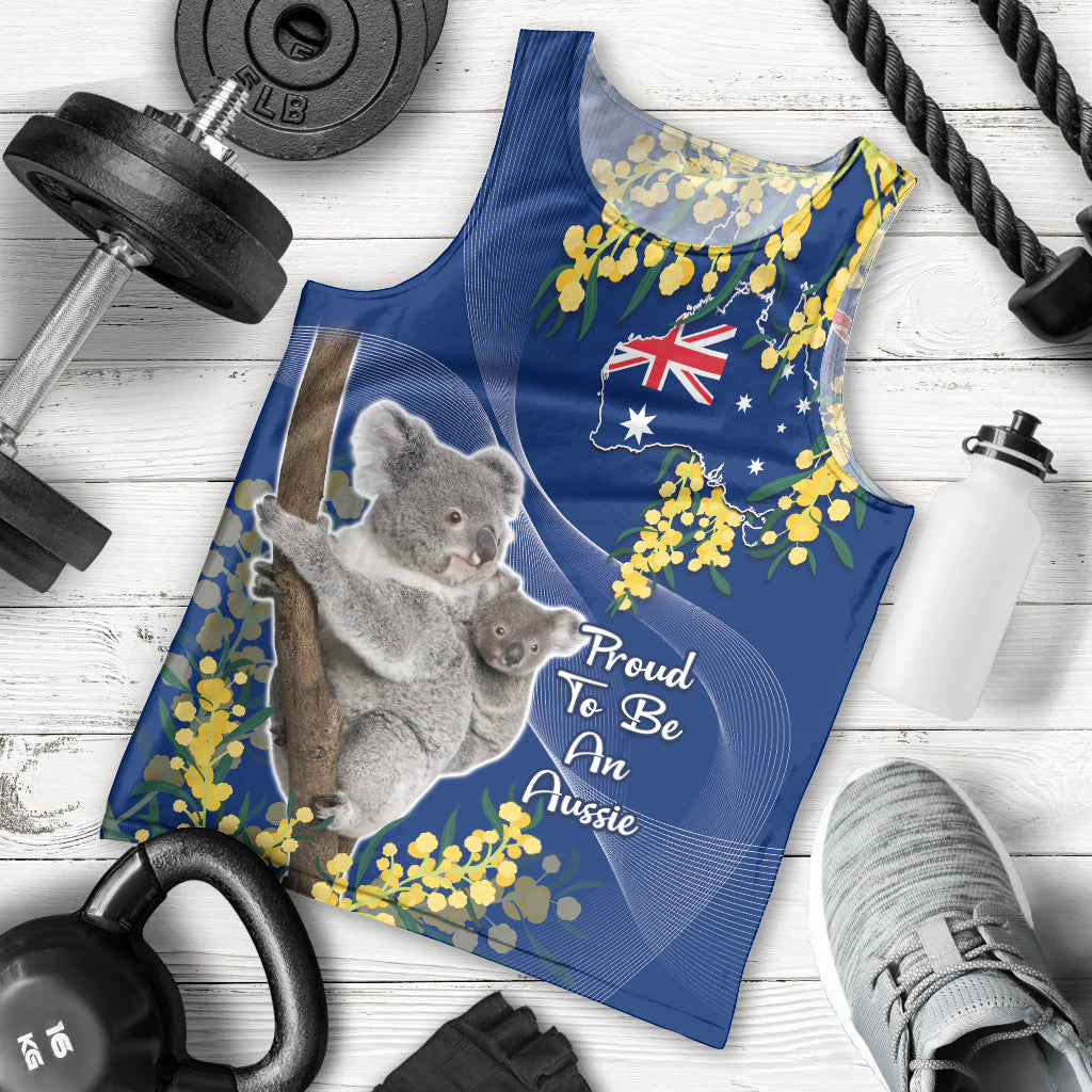 Australia Day Men Tank Top Proud To Be An Aussie Koala With Map Golden Wattle