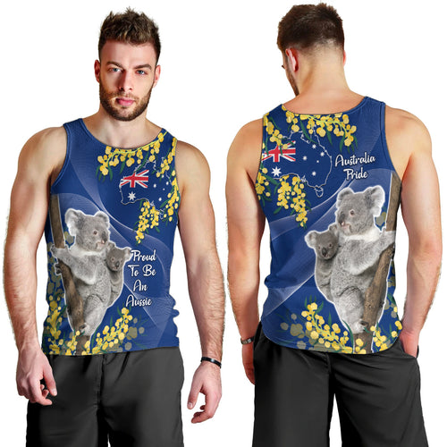 Australia Day Men Tank Top Proud To Be An Aussie Koala With Map Golden Wattle