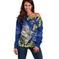 Australia Day Off Shoulder Sweater Proud To Be An Aussie Koala With Map Golden Wattle