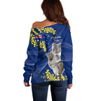 Australia Day Off Shoulder Sweater Proud To Be An Aussie Koala With Map Golden Wattle