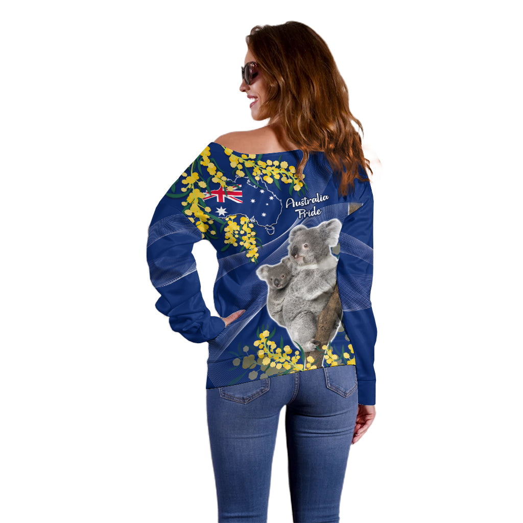 Australia Day Off Shoulder Sweater Proud To Be An Aussie Koala With Map Golden Wattle