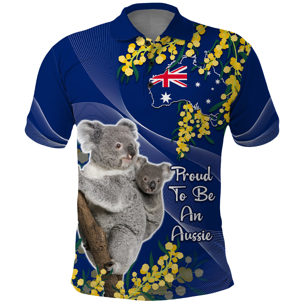Australia Day Polo Shirt Proud To Be An Aussie Koala With Map Golden Wattle