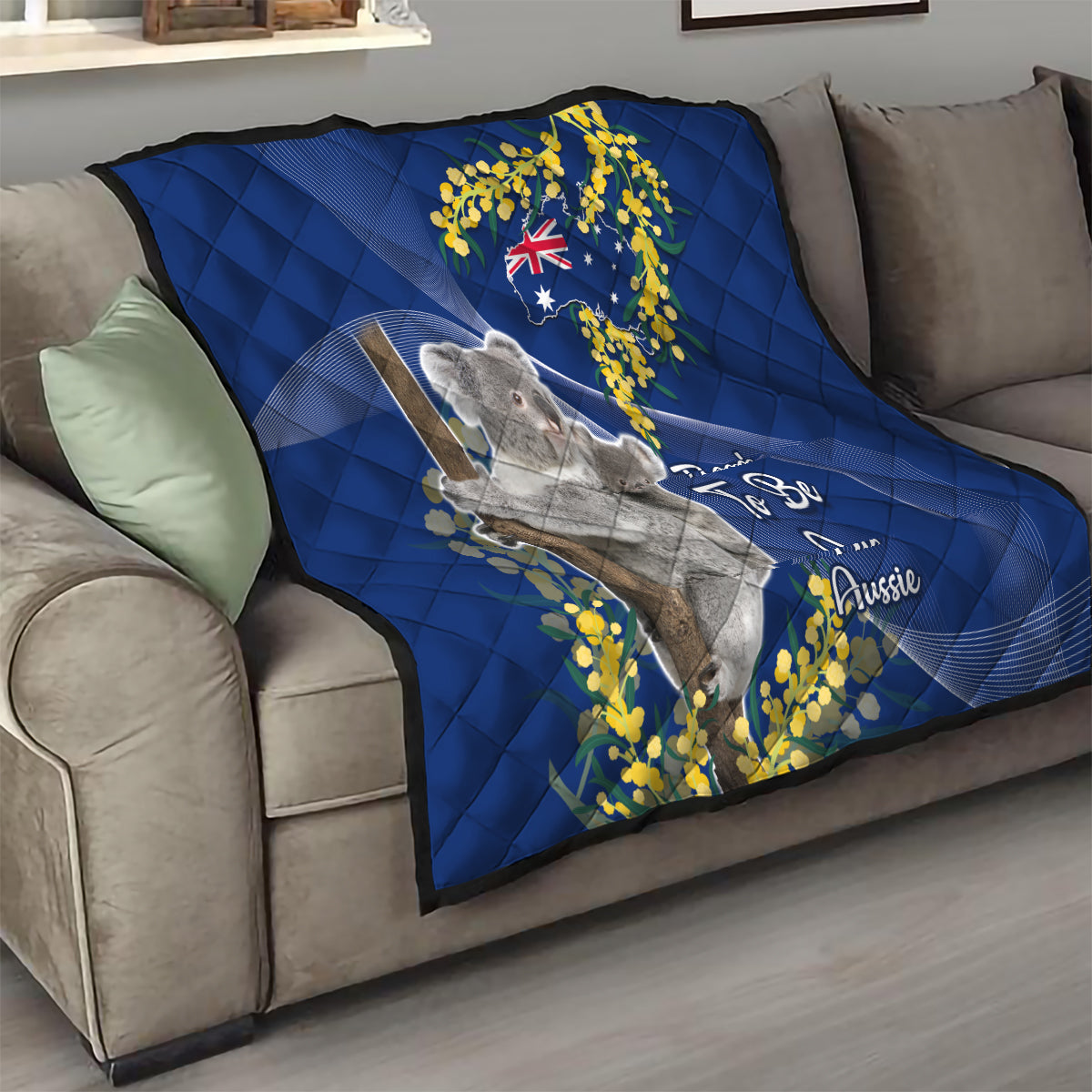Australia Day Quilt Proud To Be An Aussie Koala With Map Golden Wattle