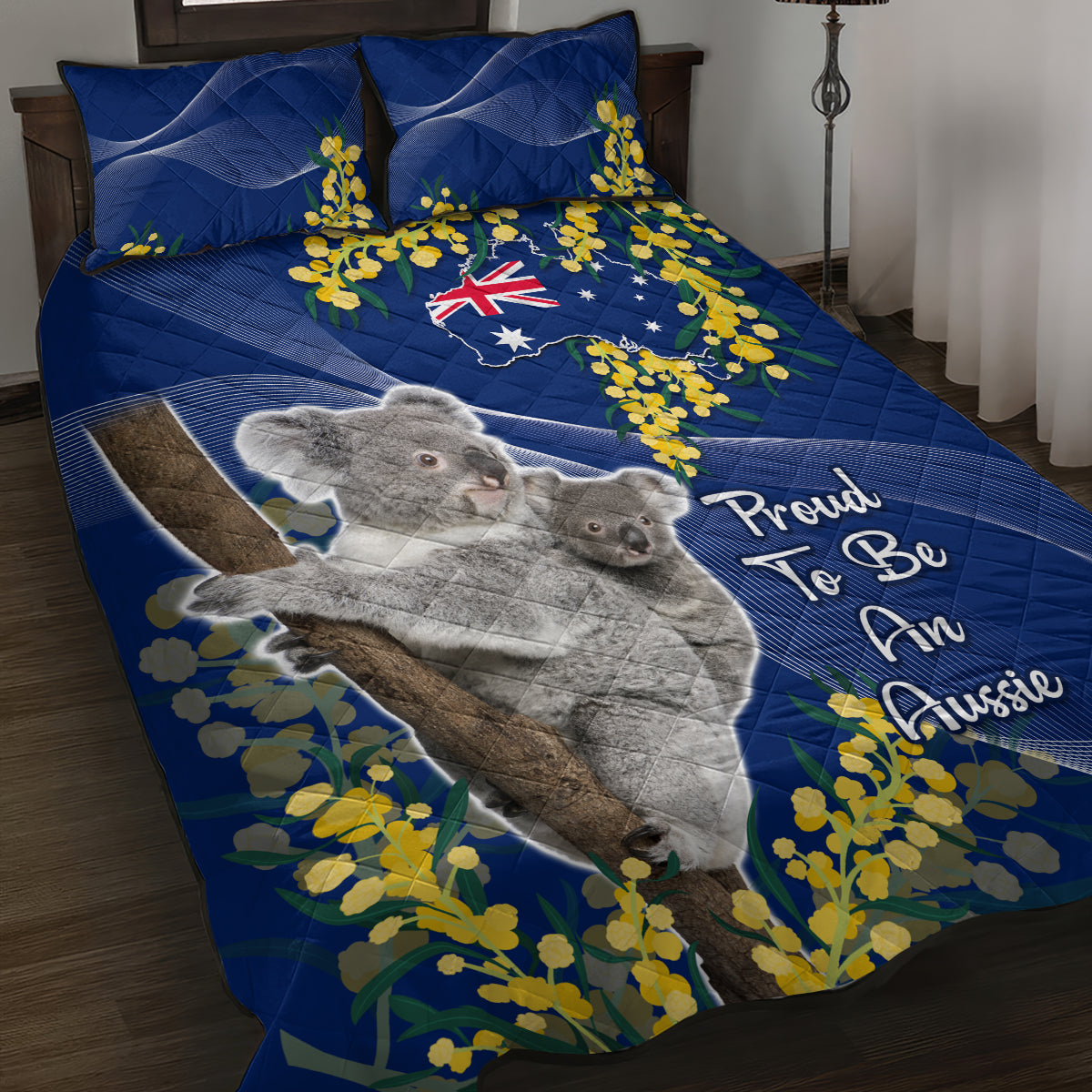 Australia Day Quilt Bed Set Proud To Be An Aussie Koala With Map Golden Wattle