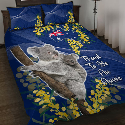 Australia Day Quilt Bed Set Proud To Be An Aussie Koala With Map Golden Wattle