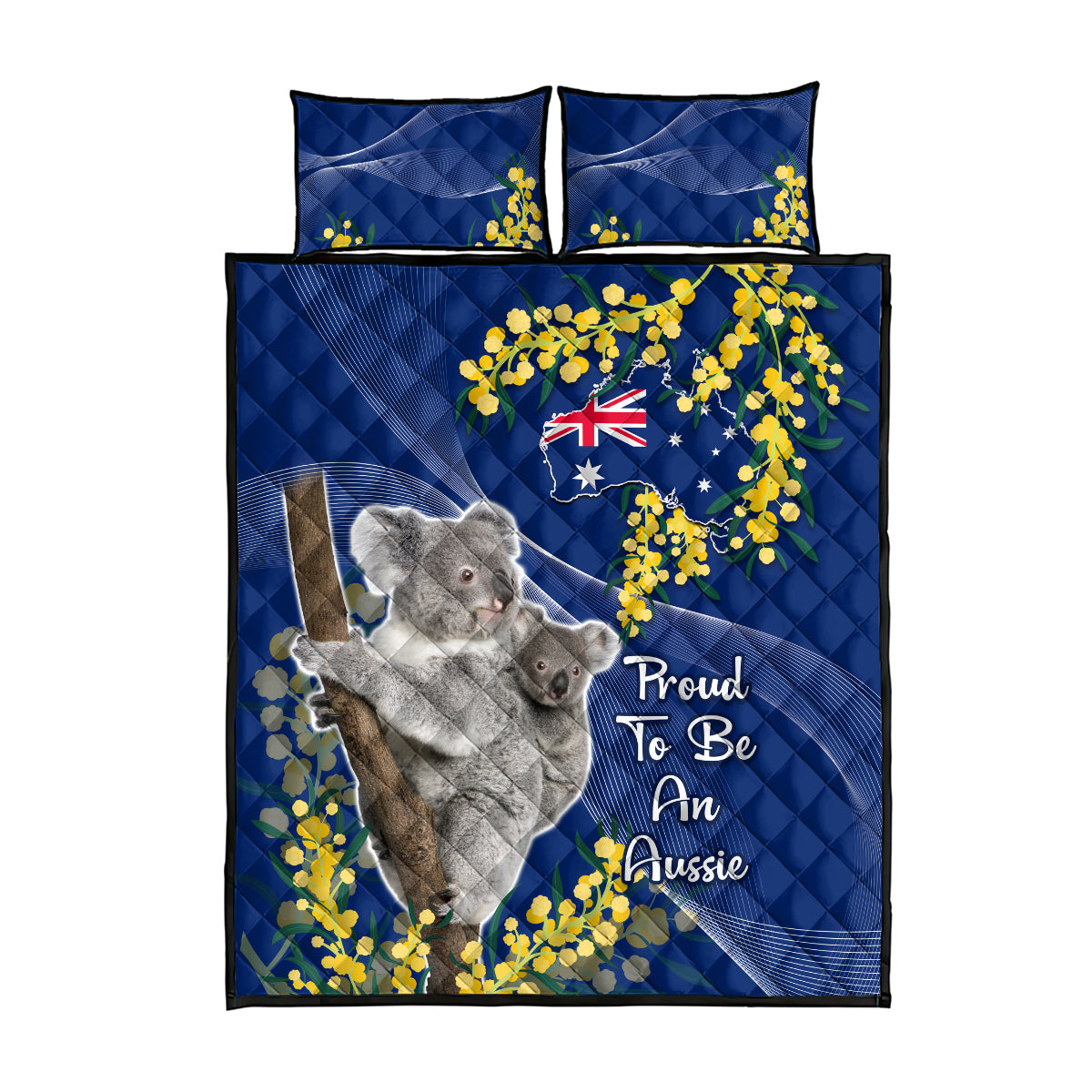 Australia Day Quilt Bed Set Proud To Be An Aussie Koala With Map Golden Wattle