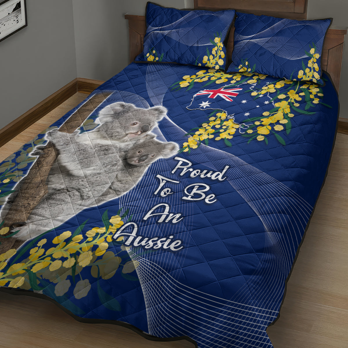 Australia Day Quilt Bed Set Proud To Be An Aussie Koala With Map Golden Wattle