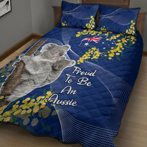 Australia Day Quilt Bed Set Proud To Be An Aussie Koala With Map Golden Wattle